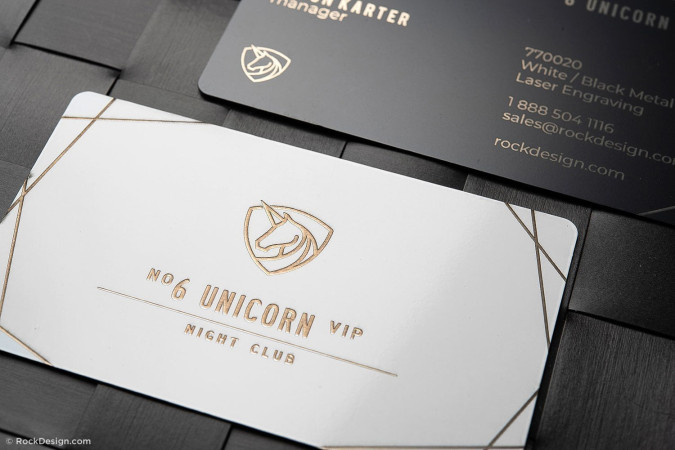 Laser Engraved Black & White Metal Business Cards