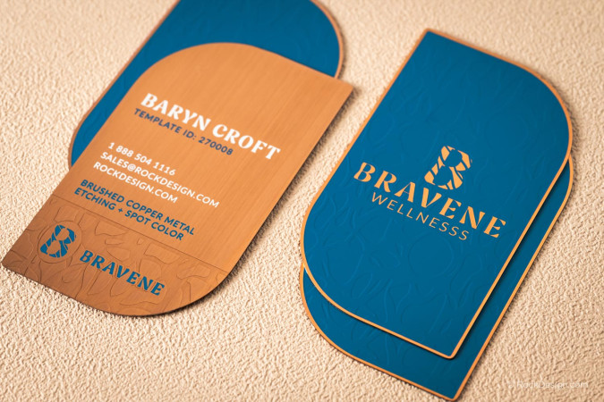Refined Brushed Copper Metal Business Card - Bravene