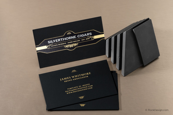 Rugged Foil Stamp Black Hard Suede Business Card - Silverthorne Cigars