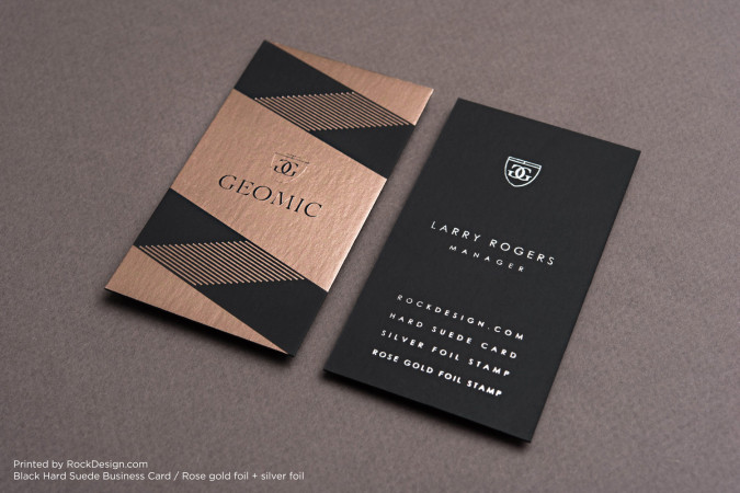 Lavish Rose Gold Foil Black Hard Suede Business Card - Larry Rogers