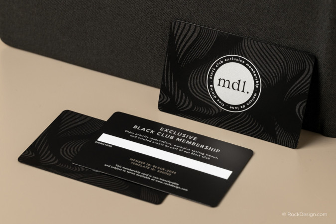 Etched Pattern Luxury Black Metal Business Cards - MDL Black Club
