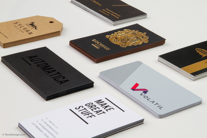 Assortment of luxury business cards with various finishes