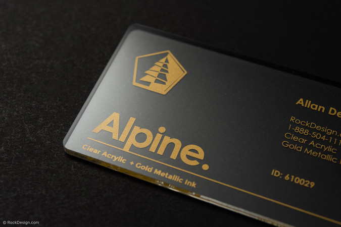 Gold-printed clear acrylic business card for professional branding
